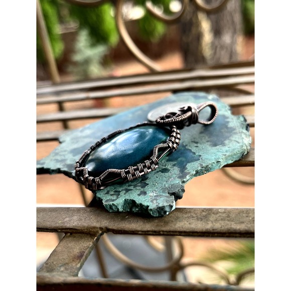 Malachite Azurite, Wire Wrap Pendant, WireWeavedUniques - Picture 6 of 10